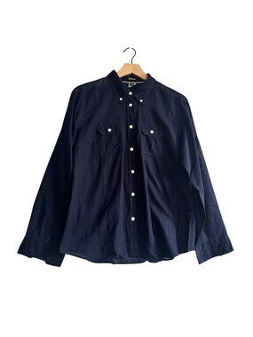 J.Crew Vintage Navy Cotton Utility Shirt Roll Tab Sleeves Petite Large